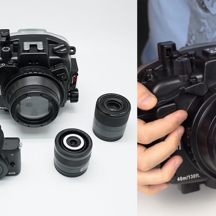 Canon EOS M50 / EOS Kiss M (28mm & 32mm) 40m/130ft Sea Frogs Underwater Camera Housing with 67mm threaded flat short port