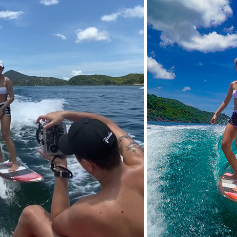 Wakesurfing session with Sea Frogs Salted Line waterproof housing for Sony A6xxx camera series