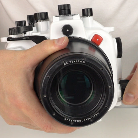 Underwater camera housing for Sony A7R III with Flat Long port with 67mm thread for Sony FE 90mm Macro lens