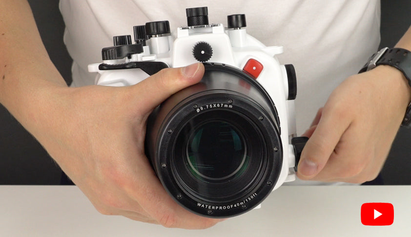Underwater camera housing for Sony A7R III with Flat Long port with 67mm thread for Sony FE 90mm Macro lens