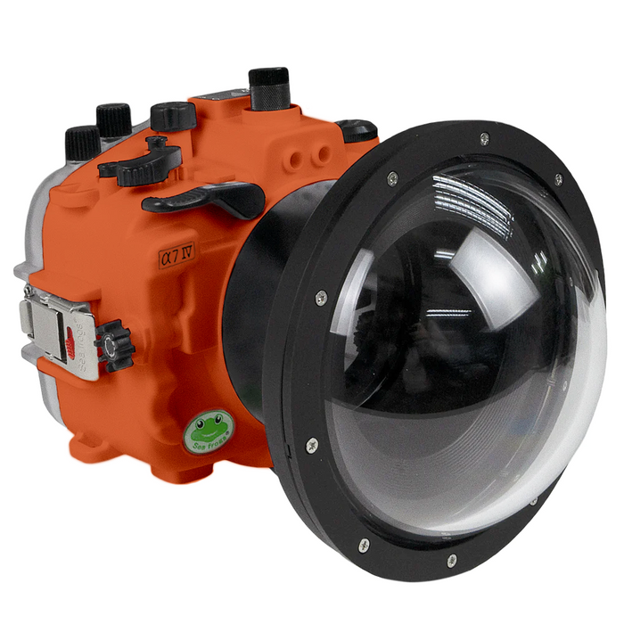 Sony A7 IV FE12-24mm f4g / FE16-35 f4 ZA OSS Salted Line series UW camera housing with 6" Dome port V.10 Surf and Zoom rings (Standard port included). Without lens shade. Orange