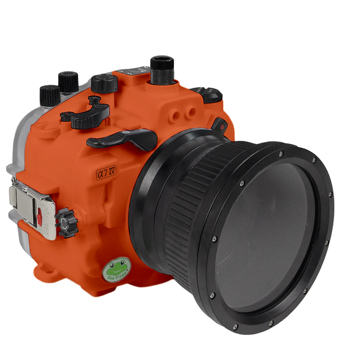 Sony A7 IV FE12-24mm f4g / FE16-35 f4 ZA OSS Salted Line series UW camera housing with 6" Dome port V.10 Surf and Zoom rings (Standard port included). Without lens shade. Orange