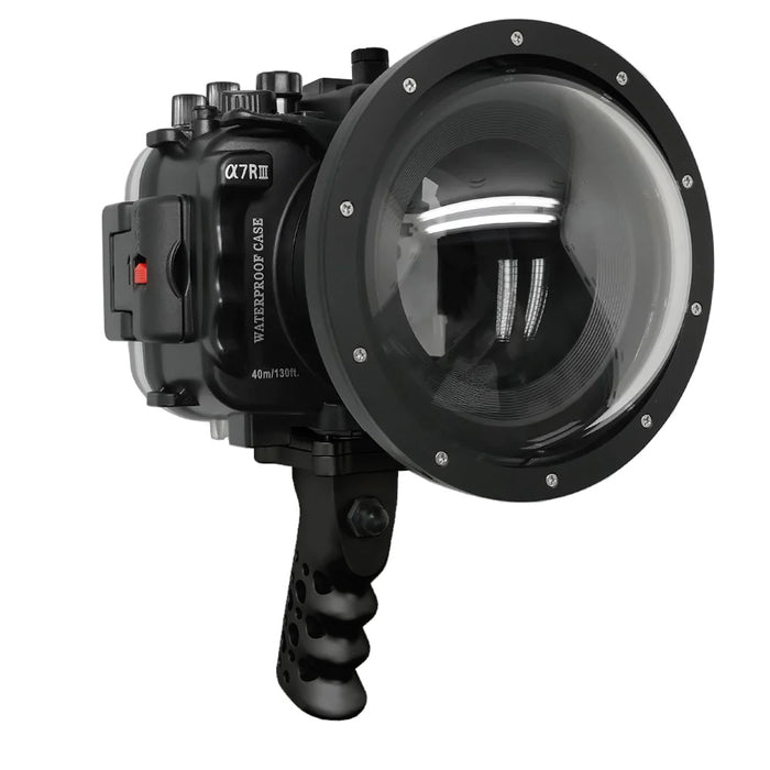Sony A7 III V.3 Series UW camera housing with 6" Dome port & Aluminium Pistol Grip (Including Standard port) Zoom rings for FE12-24 F4 and FE16-35 F4 ZA OSS included. Black - Surf