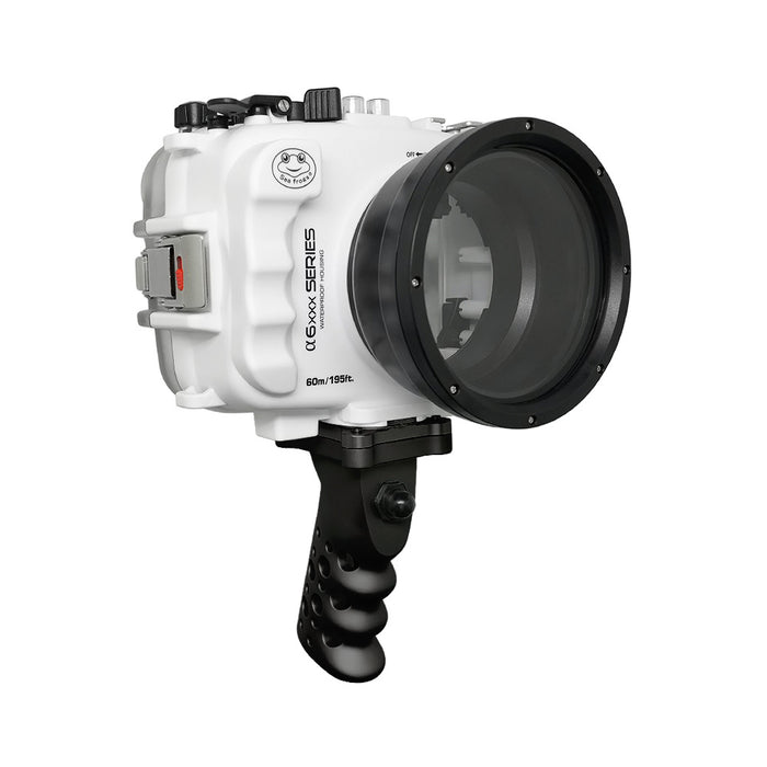 SeaFrogs 60M/195FT Waterproof housing for Sony A6xxx series Salted Line with Aluminium Pistol Grip (White) / GEN 3