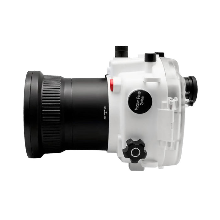 Sony A7R III V.3 Series 40M/130FT Underwater camera housing (Flat Long port) Focus gear for FE 90mm / Sigma 35mm included. White