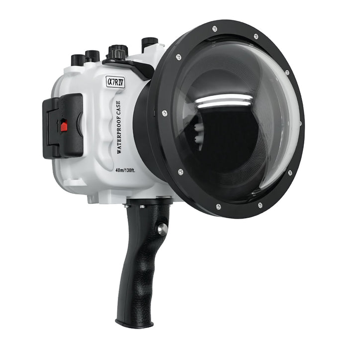 Sony A7R IV Series UW camera housing with 6" Dome port & pistol grip (Including Standard port) Zoom rings for FE12-24 F4 and FE16-35 F4 ZA OSS included. White - Surf