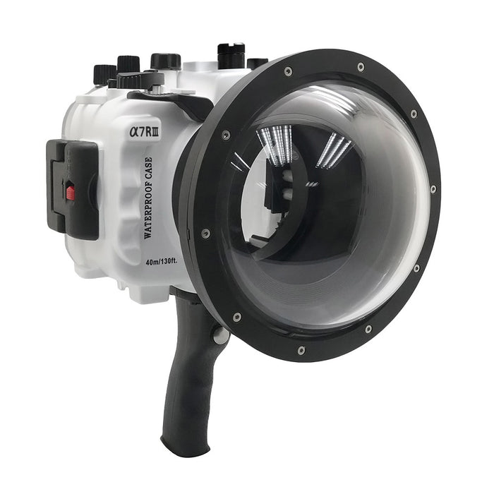 Sony A7 III V.3 Series UW camera housing with 6" Dome port & pistol grip (Including Standard port) Zoom rings for FE12-24 F4 and FE16-35 F4 ZA OSS included. White - Surf
