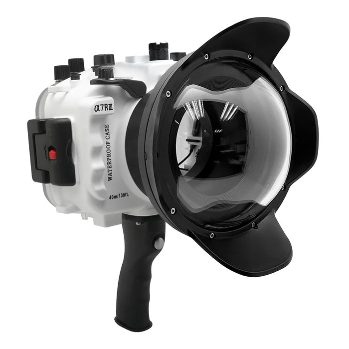 Sony A7R III V.3 Series UW camera housing with 6" Dome port & pistol grip (Including Standard port) Zoom rings for FE12-24 F4 and FE16-35 F4 ZA OSS included. White - Surf