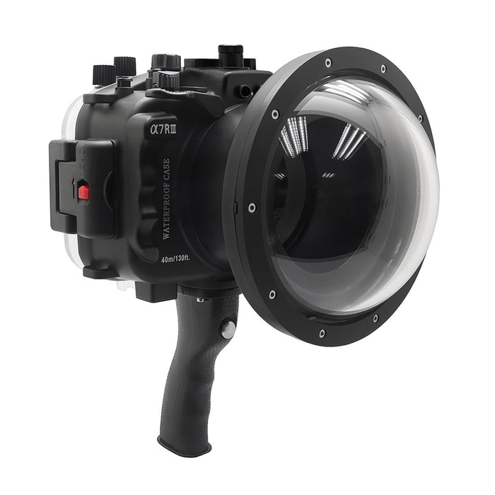 Sony A7R III V.3 Series UW camera housing with 6" Dome port & pistol grip (Including Standard port) Zoom rings for FE12-24 F4 and FE16-35 F4 ZA OSS included. Black - Surf