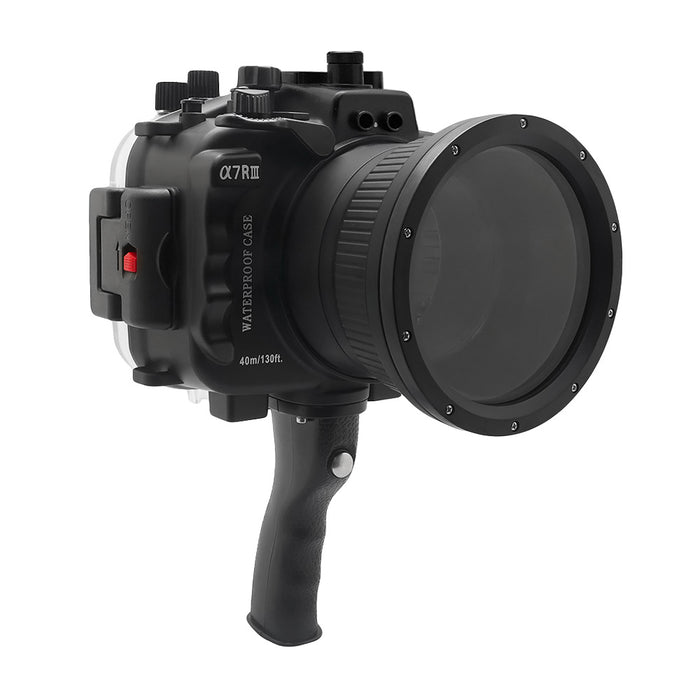Sony A7R III V.3 Series 40M/130FT Underwater camera housing with pistol grip (Standard port) Zoom ring for FE16-35 F4 ZA OSS included. Black - Surf