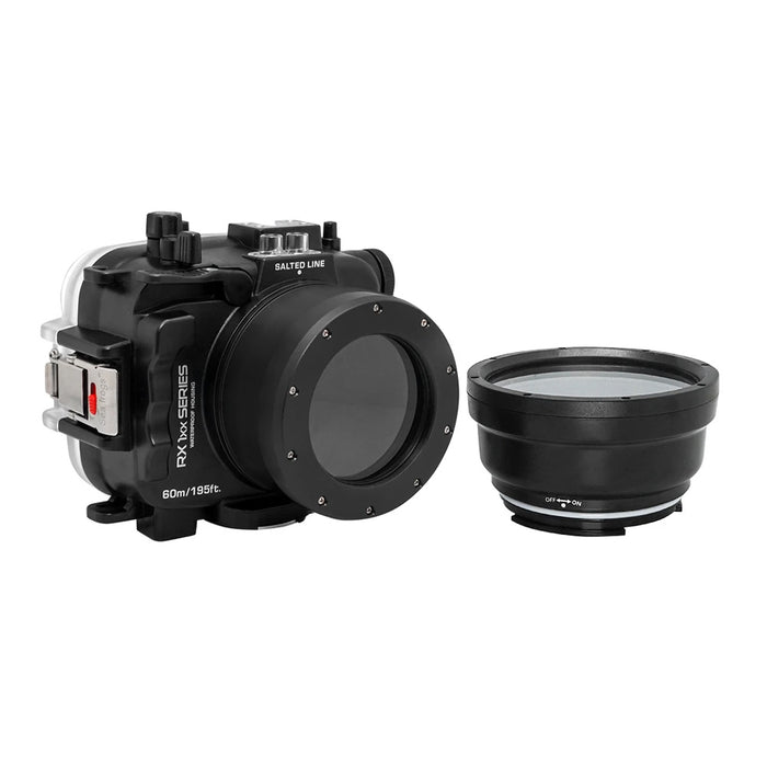60M/195FT Waterproof housing for Sony RX1xx series Salted Line with 67mm threaded Macro port for Sony RX100 VI / VII (Black)