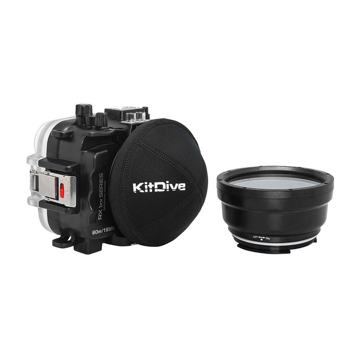 60M/195FT Waterproof housing for Sony RX1xx series Salted Line with Aluminium Pistol Grip & 4" Dry Dome Port (Black)