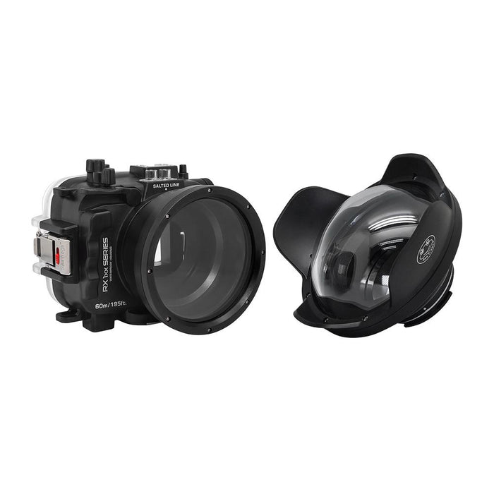 60M/195FT Waterproof housing for Sony RX1xx series Salted Line with 6" Optical Glass Dry Dome Port (Black)