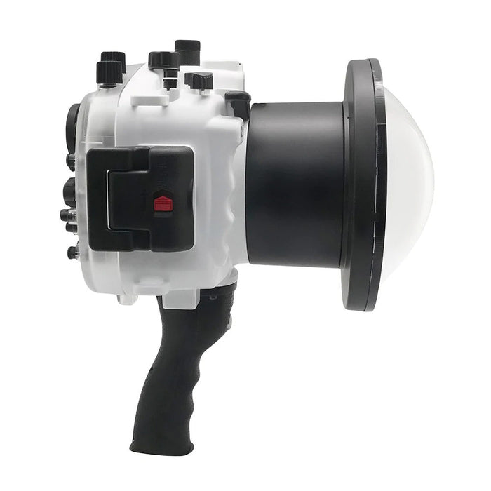 Sony A9 V.3 Series UW camera housing with 6" Dome port & pistol grip (Including Standard port) Zoom rings for FE12-24 F4 and FE16-35 F4 ZA OSS included. White - Surf