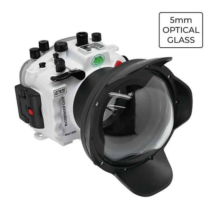 Sony A7R IV FE12-24mm f4g UW camera housing kit with 6" Optical Glass Dome port (Including Flat Long port) Zoom rings for FE12-24 F4 and FE16-35 F4 ZA OSS included. White